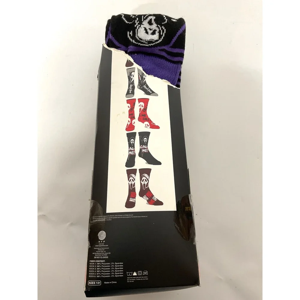 Ghost Face Scream Horror Movie Crew Socks 6 Pair Pack Shoe Size 8-12 New